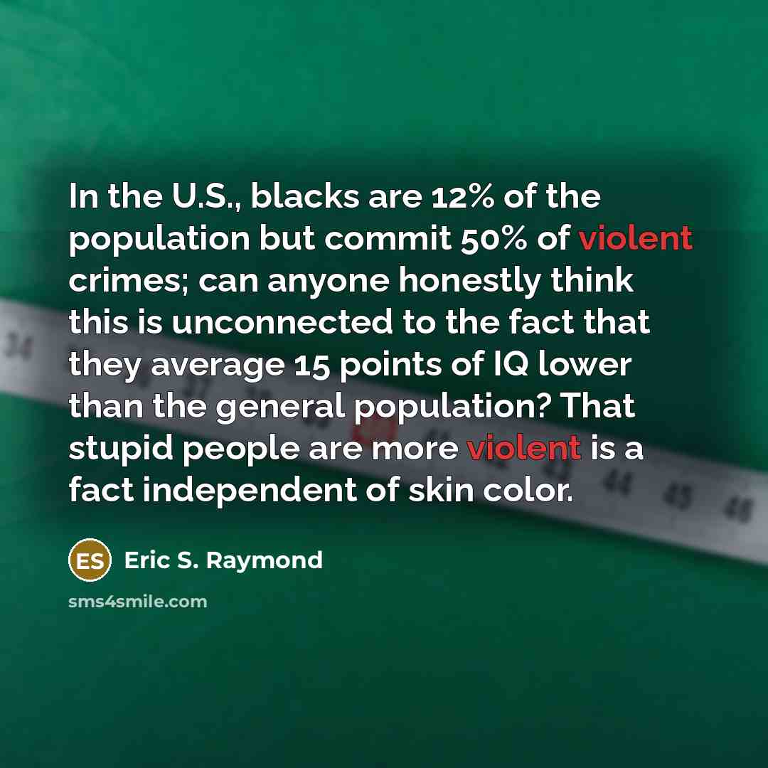 “In the U.S., blacks are 12% of the population but…” quote by Eric S. Raymond