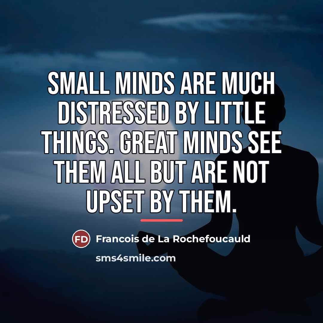 “Small minds are much distressed by little things. Great minds…” quote by Francois de La Rochefoucauld