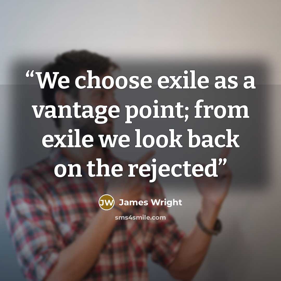 “We choose exile as a vantage point; from exile we look back on the rejected” quote by James Wright