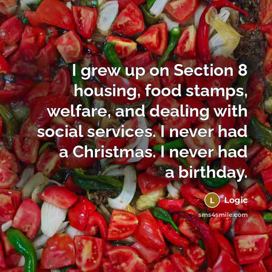 “I grew up on Section 8 housing, food stamps, welfare,…” quote by Logic