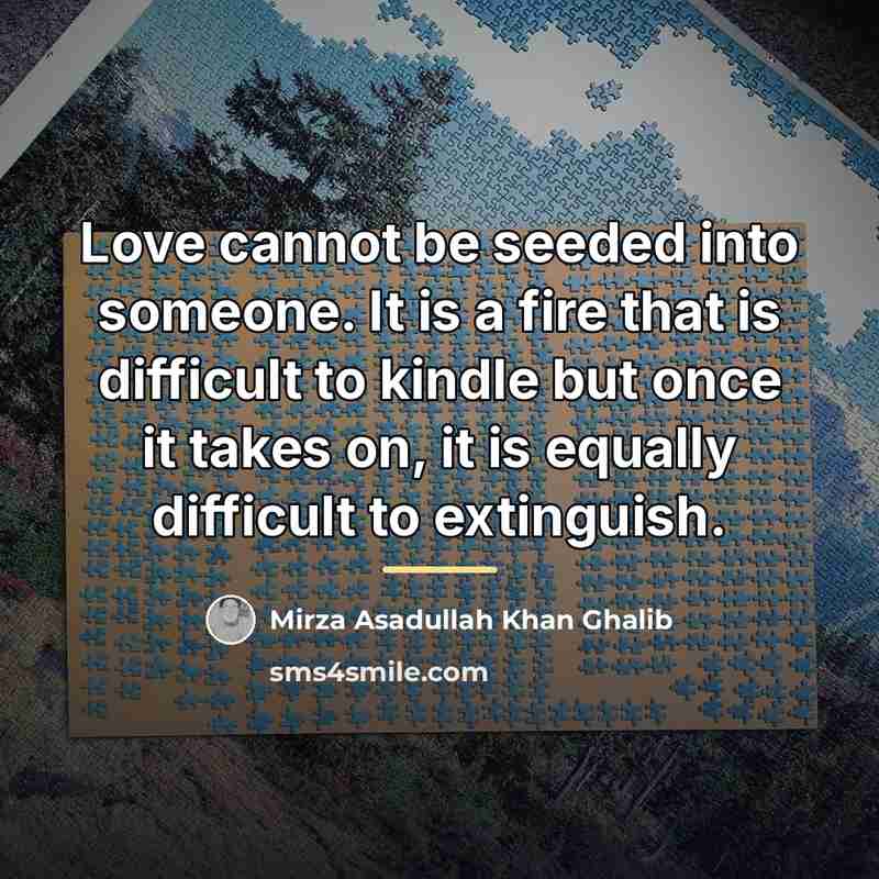 “Love cannot be seeded into someone. It is a fire…” quote by Mirza Asadullah Khan Ghalib