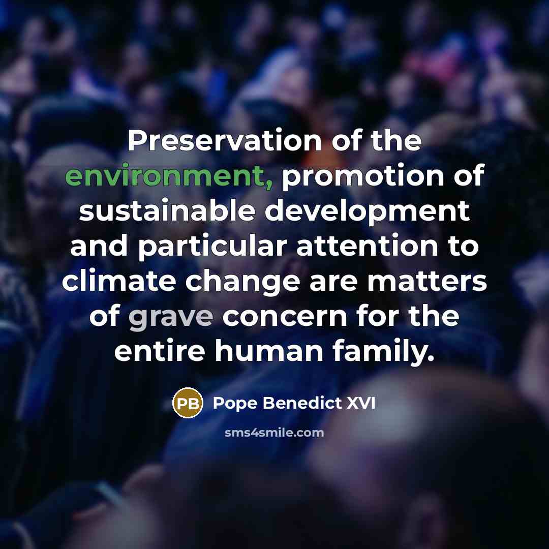 “Preservation of the environment, promotion of sustainable development and particular…” quote by Pope Benedict XVI
