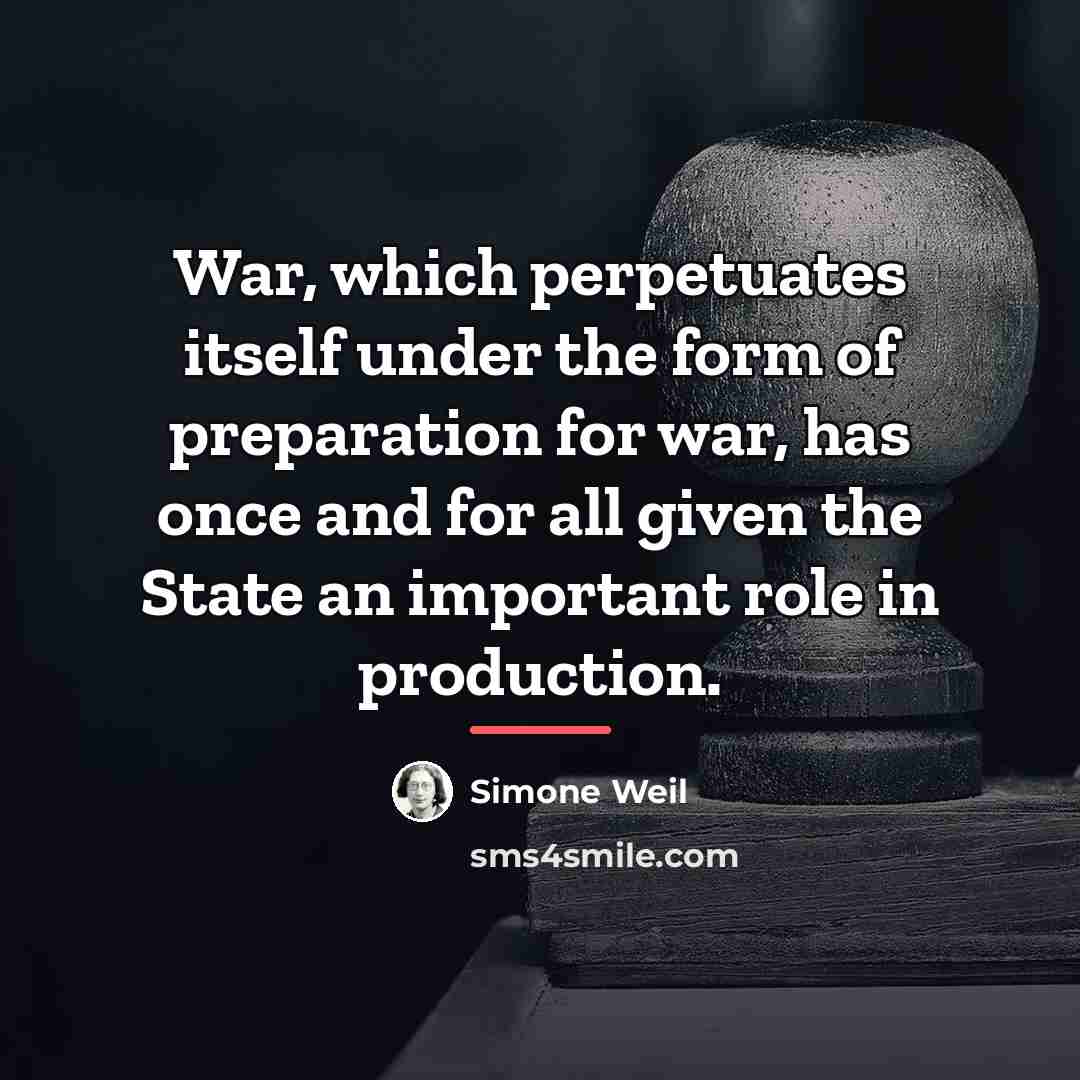 “War, which perpetuates itself under the form of preparation for…” quote by Simone Weil