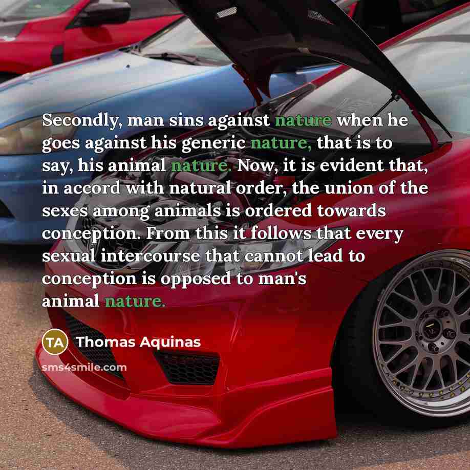 “Secondly, man sins against nature when he goes against his…” quote by Thomas Aquinas