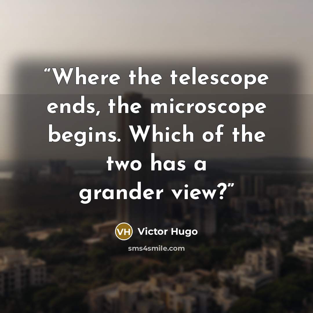 “Where the telescope ends, the microscope begins. Which of the two has a grander view?” quote by Victor Hugo