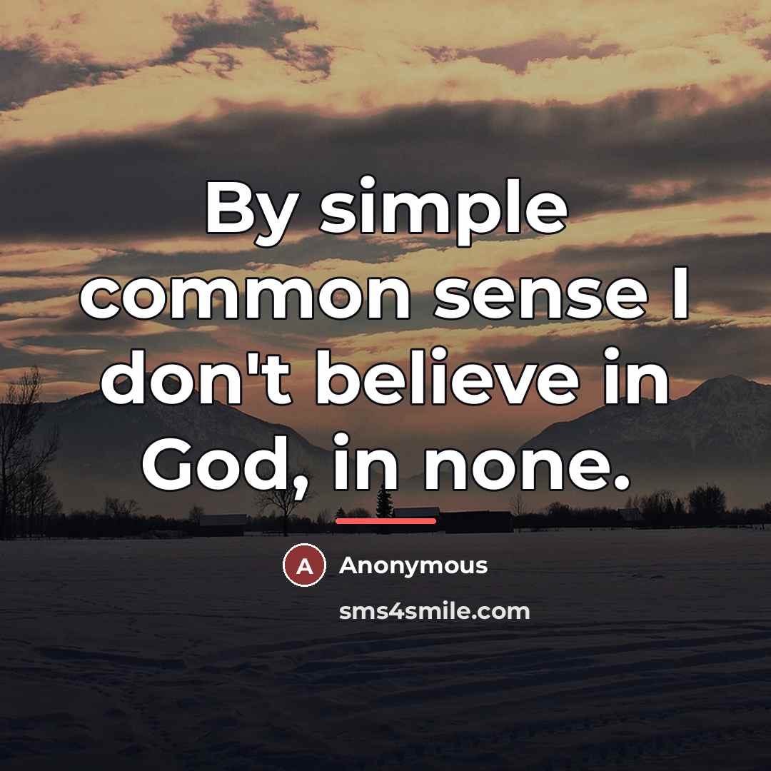“By simple common sense I don't believe in God, in…” quote by Anonymous