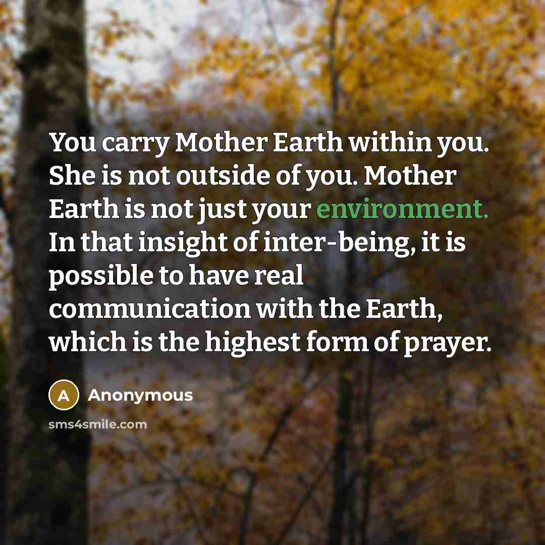 “You carry Mother Earth within you. She is not outside…” quote by Anonymous