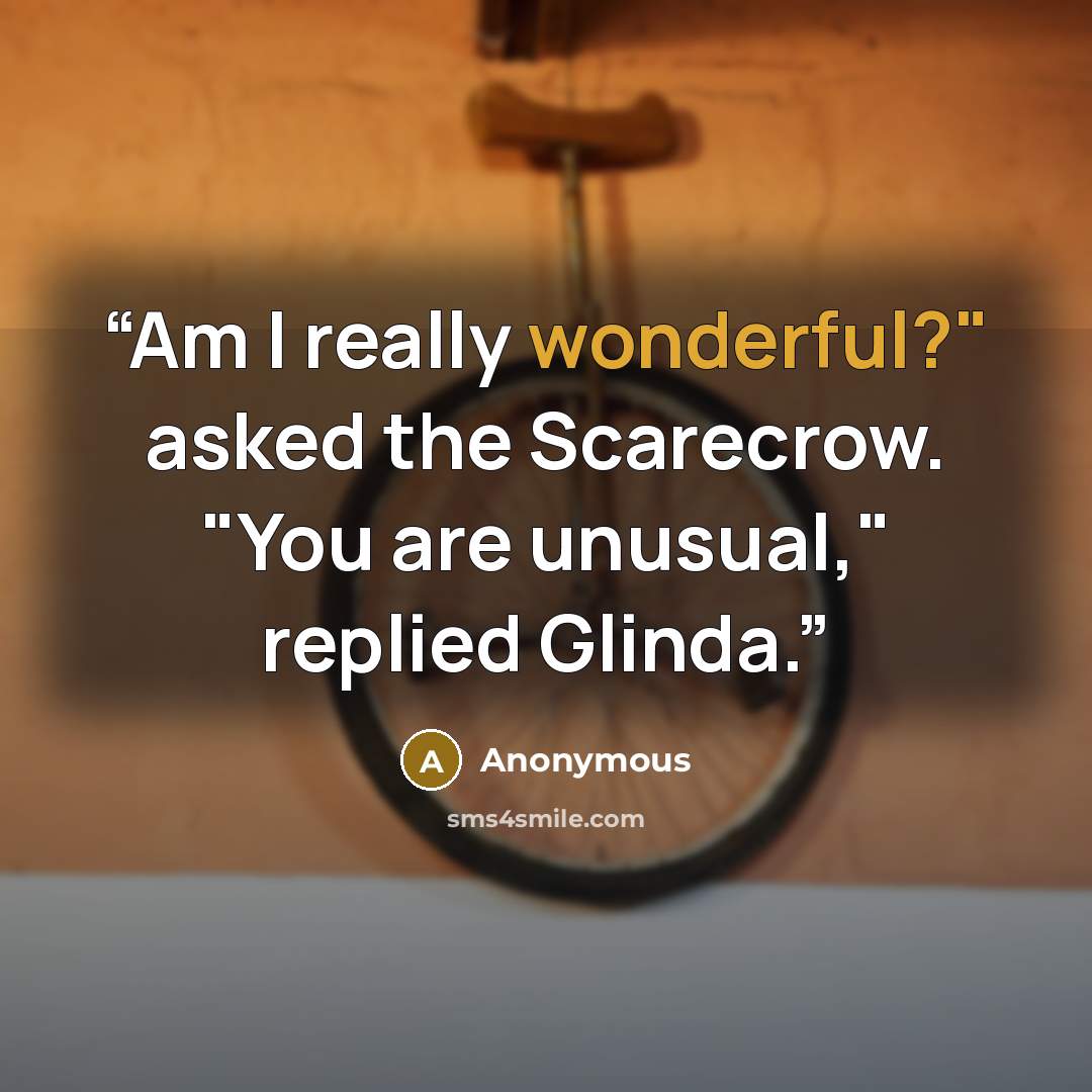 “Am I really wonderful?" asked the Scarecrow. "You are unusual," replied Glinda.” quote by Anonymous