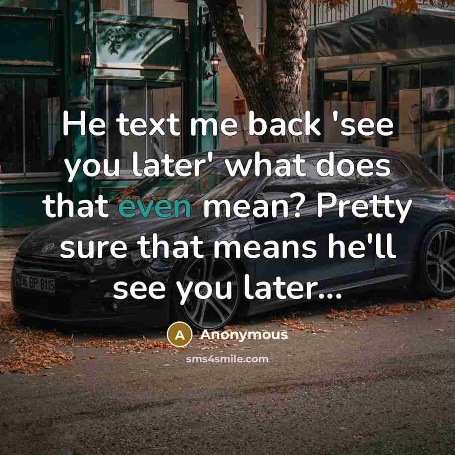 “He text me back 'see you later' what does that even mean? Pretty sure that means he'll see you later...” quote by Anonymous