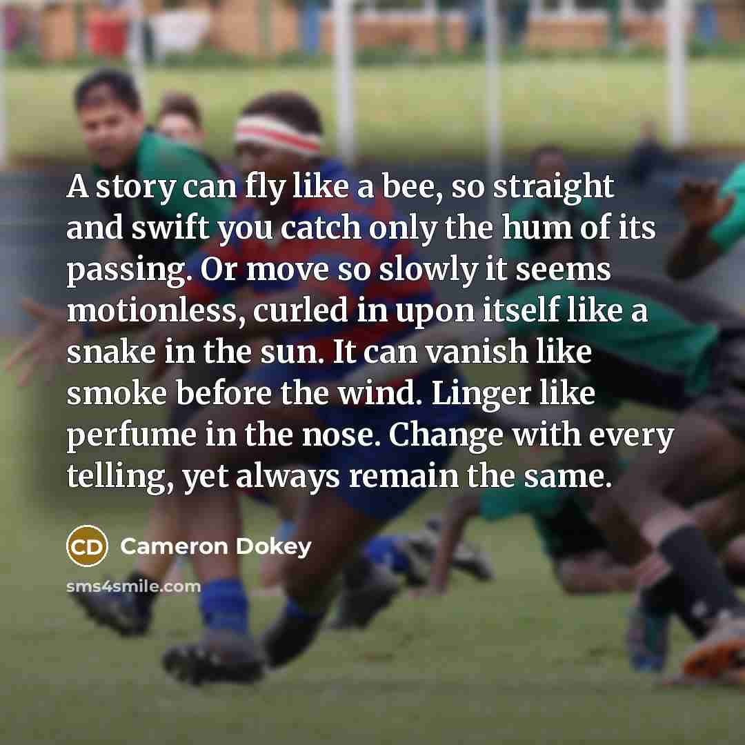 “A story can fly like a bee, so straight and…” quote by Cameron Dokey