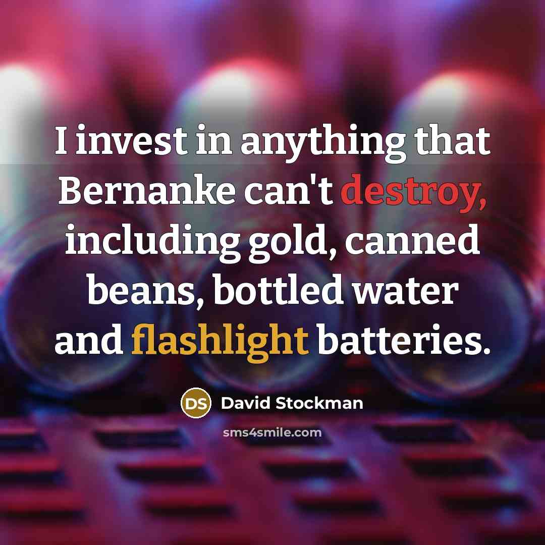 “I invest in anything that Bernanke can't destroy, including gold,…” quote by David Stockman