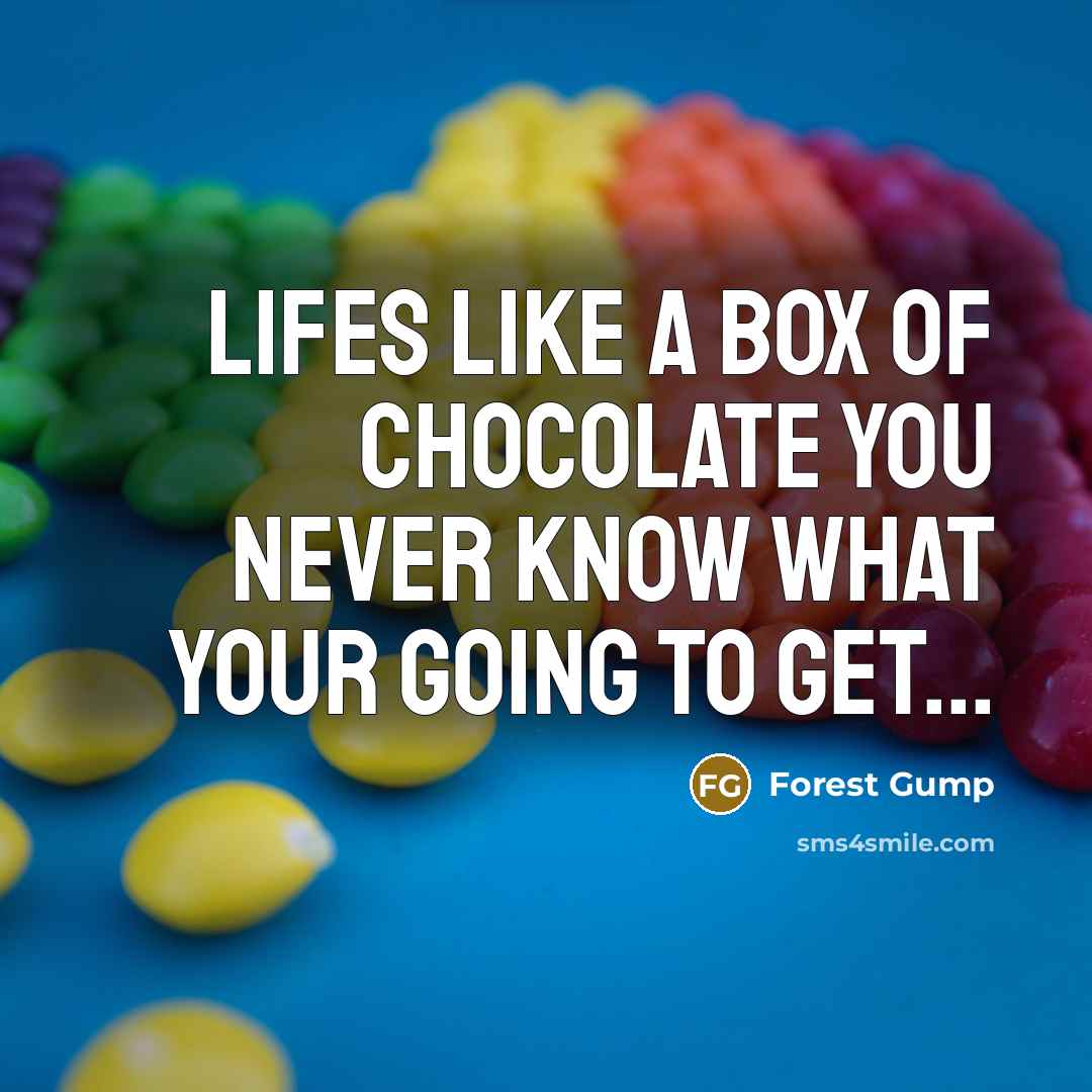 “Lifes Like A Box Of Chocolate You Never Know What Your Going To Get...” quote by Forest Gump