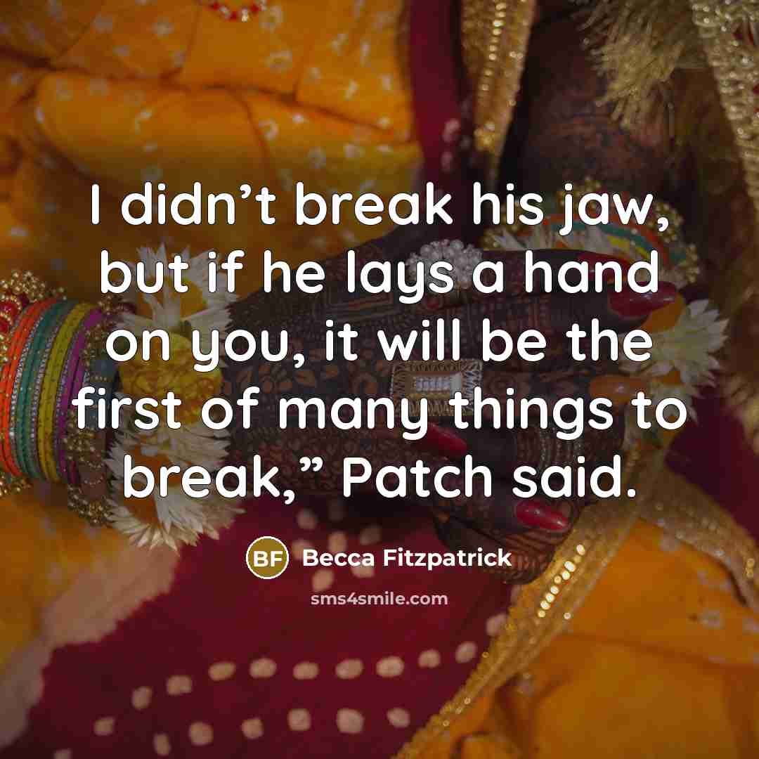 “I didn’t break his jaw, but if he lays a…” quote by Becca Fitzpatrick