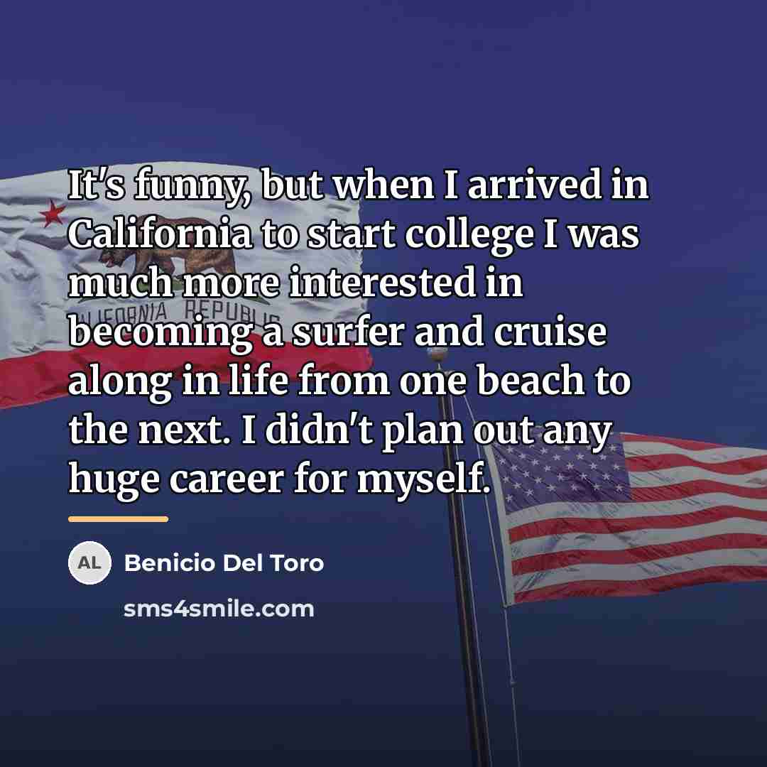 “It's funny, but when I arrived in California to start…” quote by Benicio Del Toro