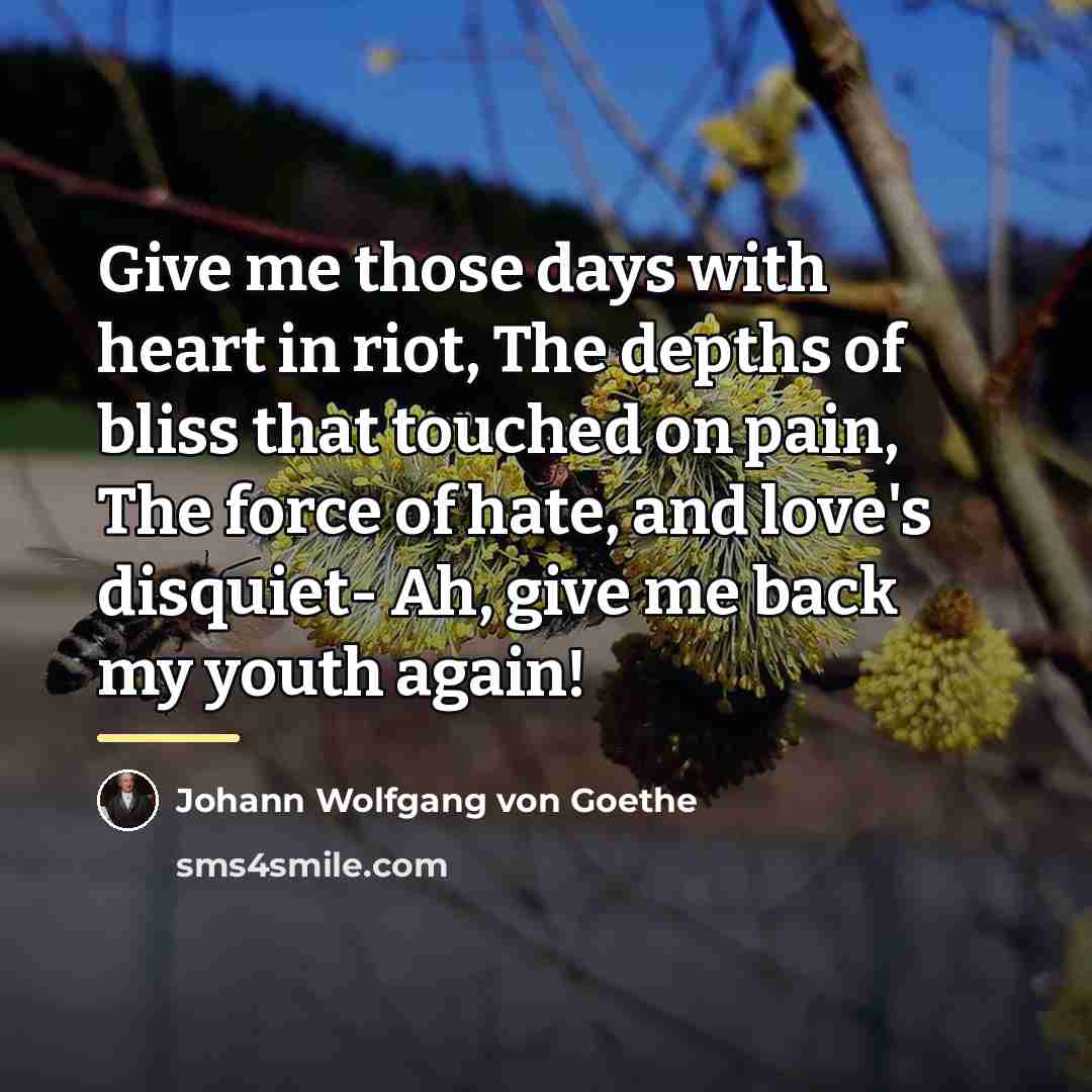 “Give me those days with heart in riot, The depths…” quote by Johann Wolfgang von Goethe