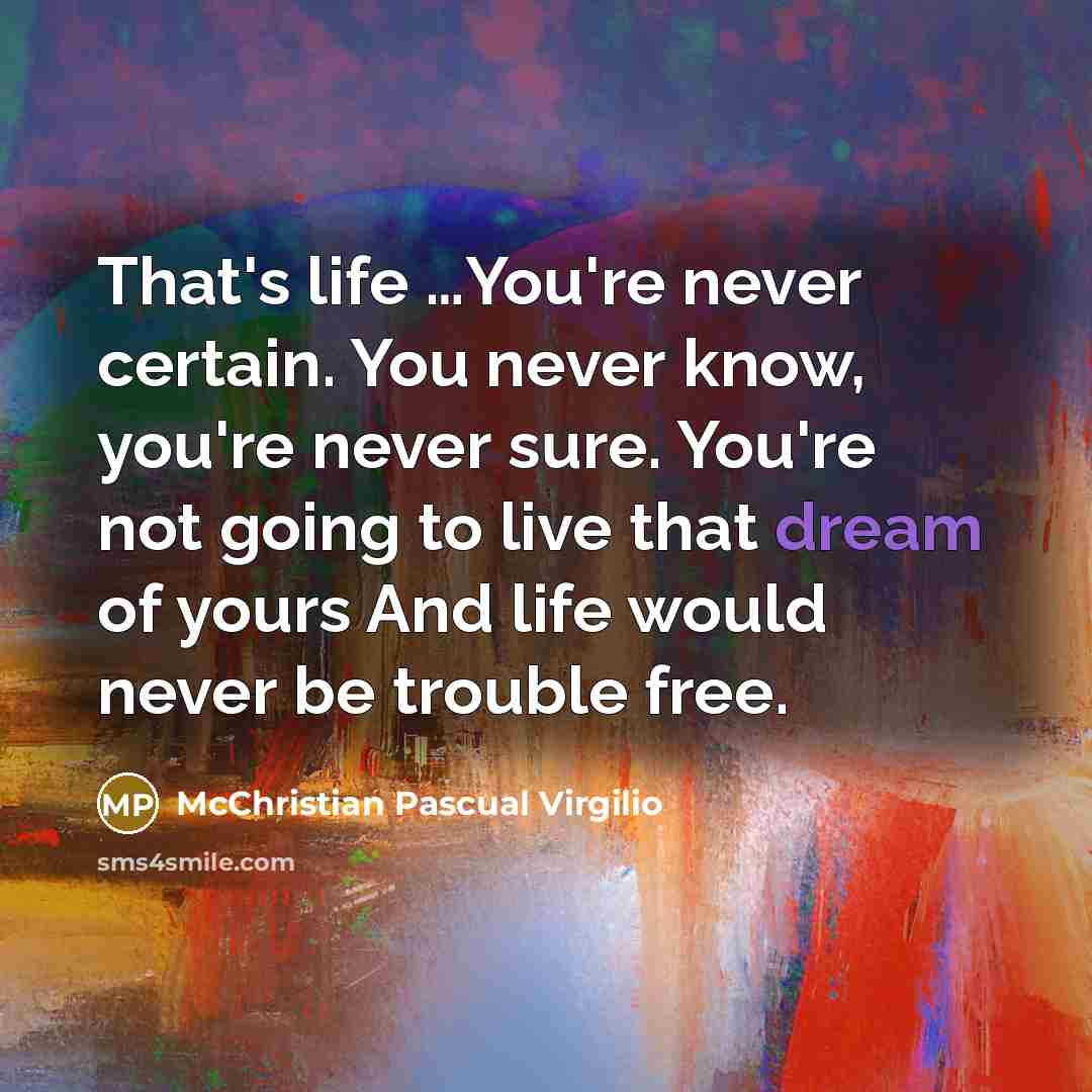 “That's life ....You're never certain. You never know, you're never…” quote by McChristian Pascual Virgilio