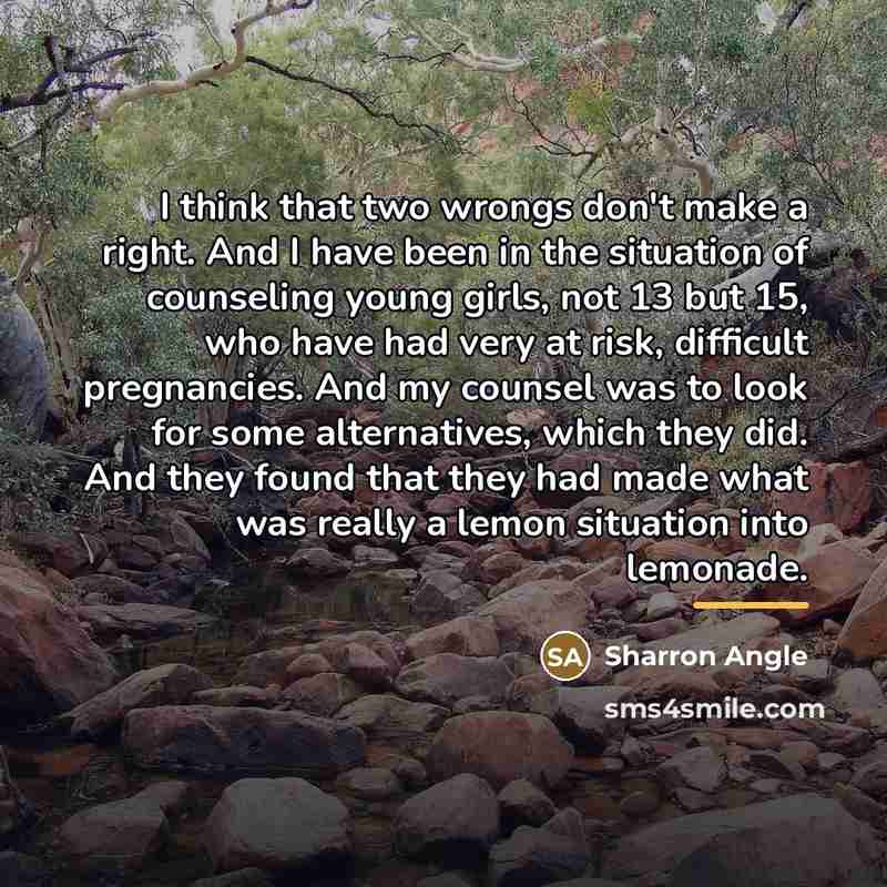 “I think that two wrongs don't make a right. And…” quote by Sharron Angle