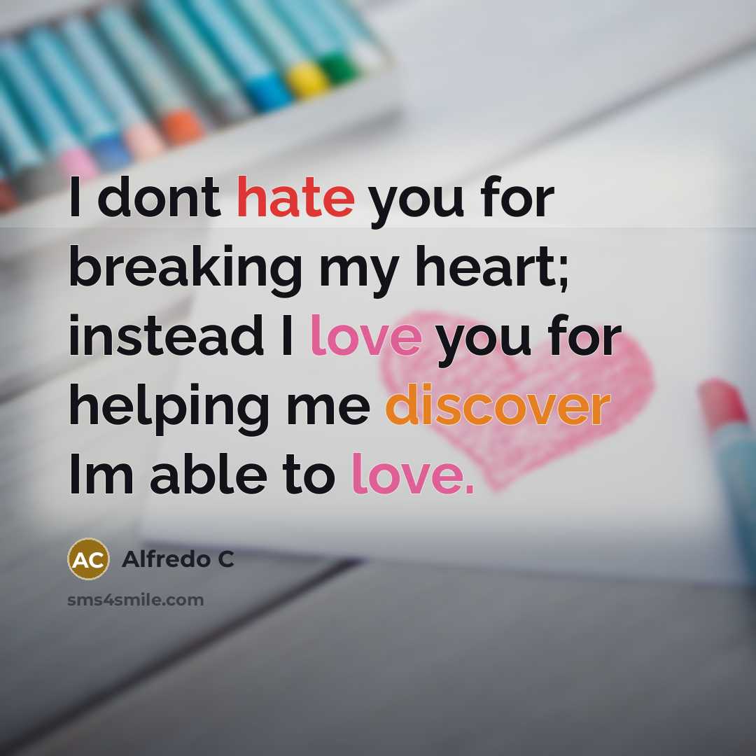 “I dont hate you for breaking my heart; instead I…” quote by Alfredo C