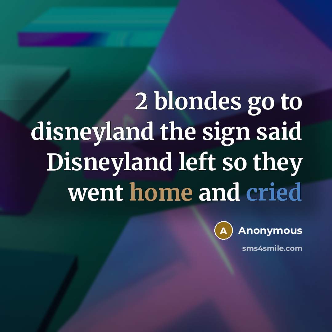 “2 blondes go to disneyland the sign said Disneyland left so they went home and cried” quote by Anonymous
