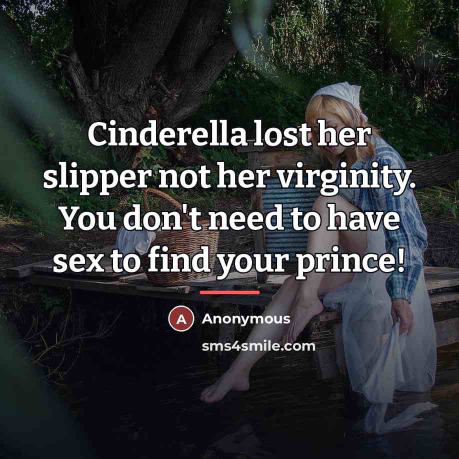 “Cinderella lost her slipper not her virginity. You don't need…” quote by Anonymous