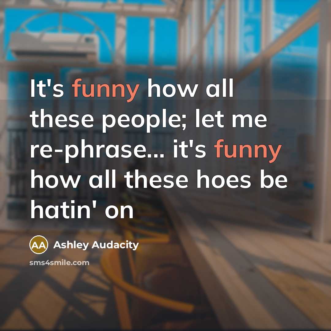 “It's funny how all these people; let me re-phrase... it's funny how all these hoes be hatin' on” quote by Ashley Audacity