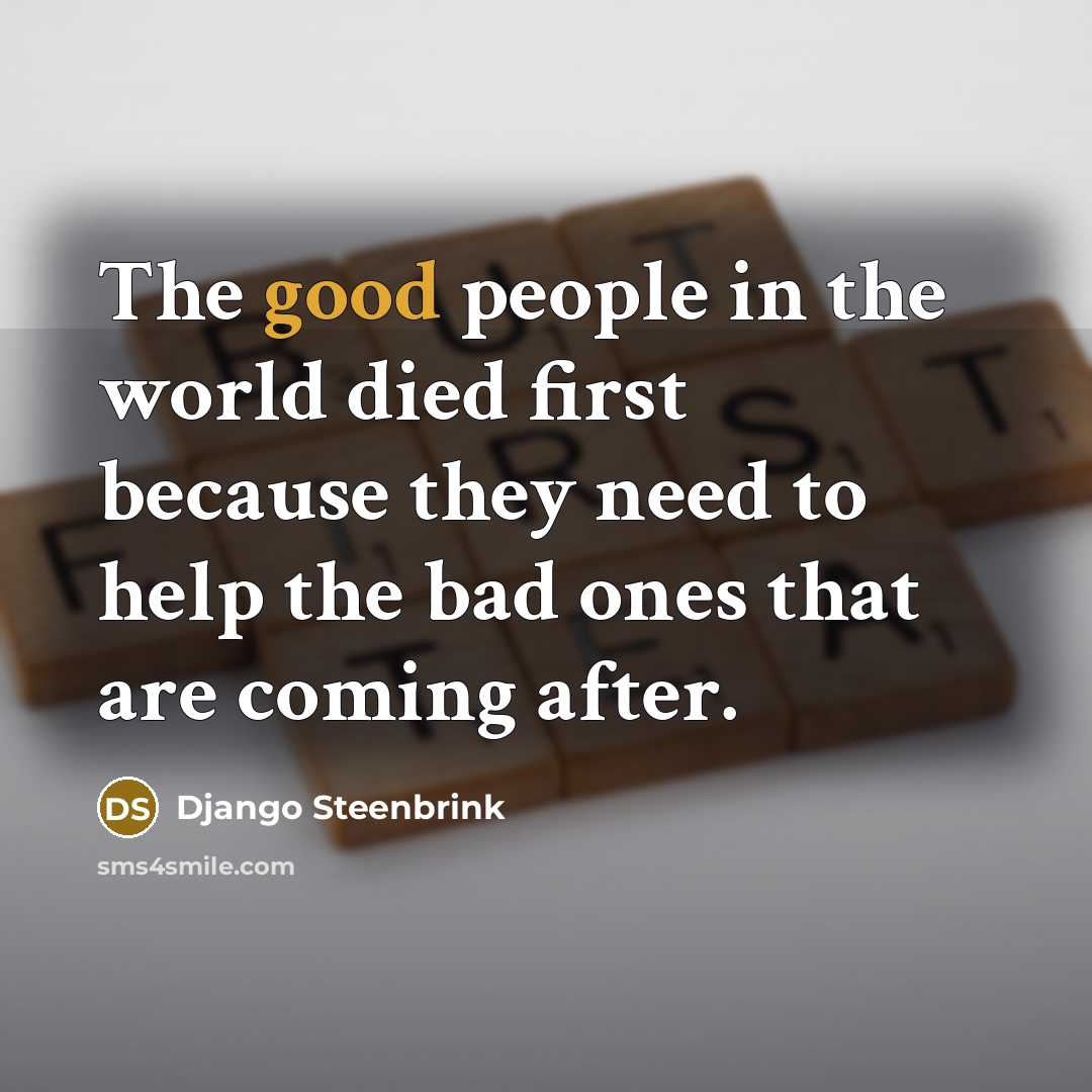 “The good people in the world died first because they need to help the bad ones that are coming after.” quote by Django Steenbrink