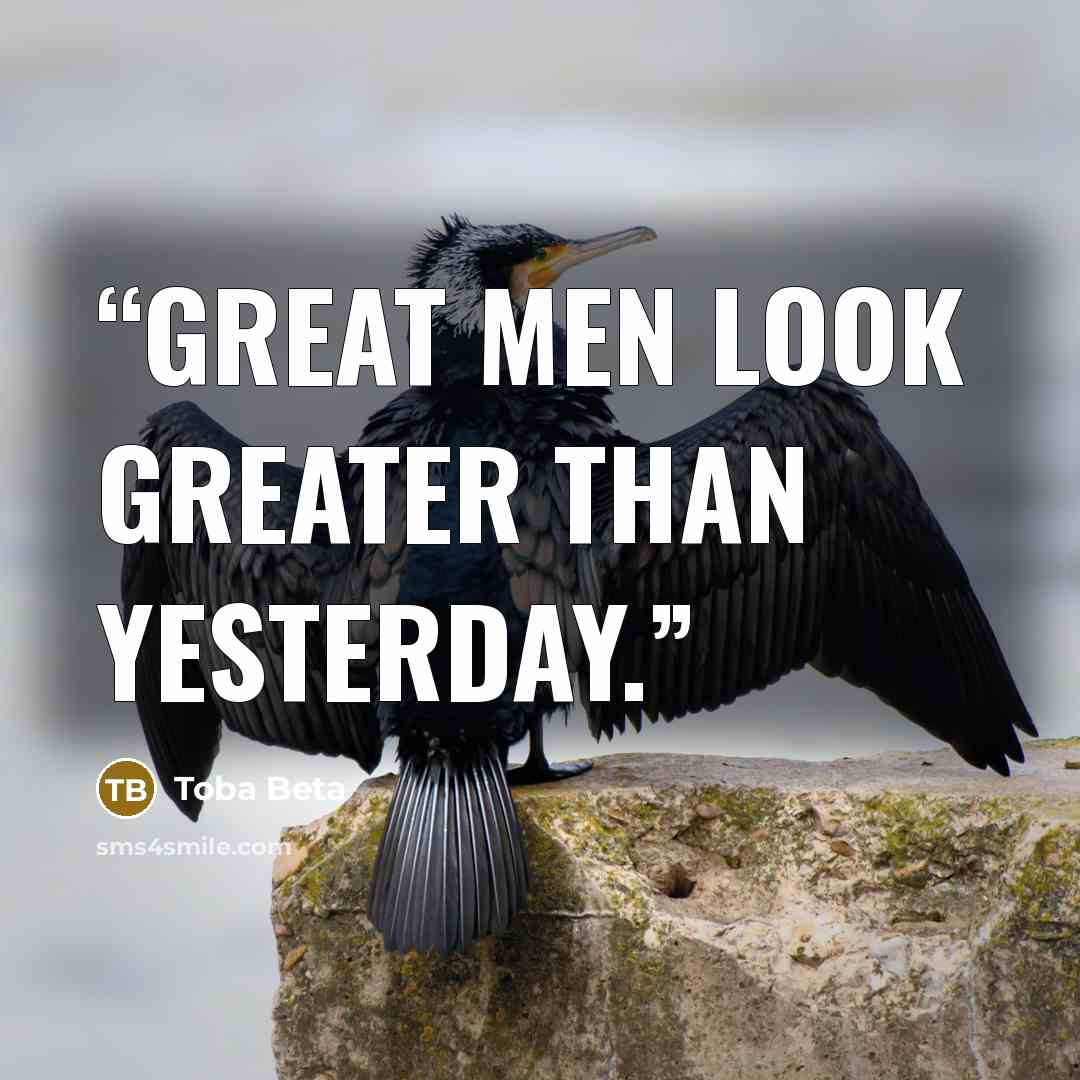 “Great men look greater than yesterday.” quote by Toba Beta
