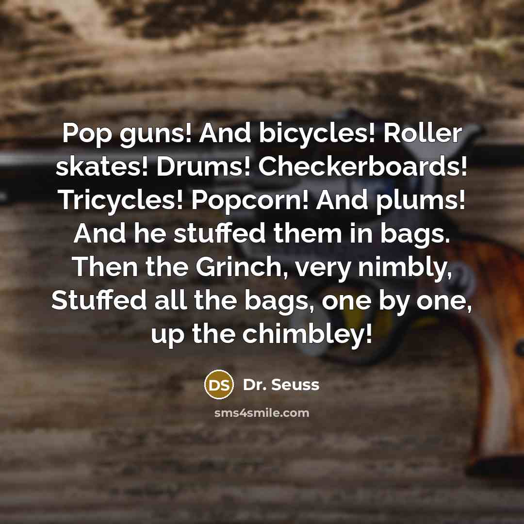 “Pop guns! And bicycles! Roller skates! Drums! Checkerboards! Tricycles! Popcorn!…” quote by Dr. Seuss