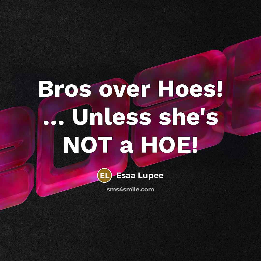 “Bros over Hoes! … Unless she's NOT a HOE!” quote by Esaa Lupee