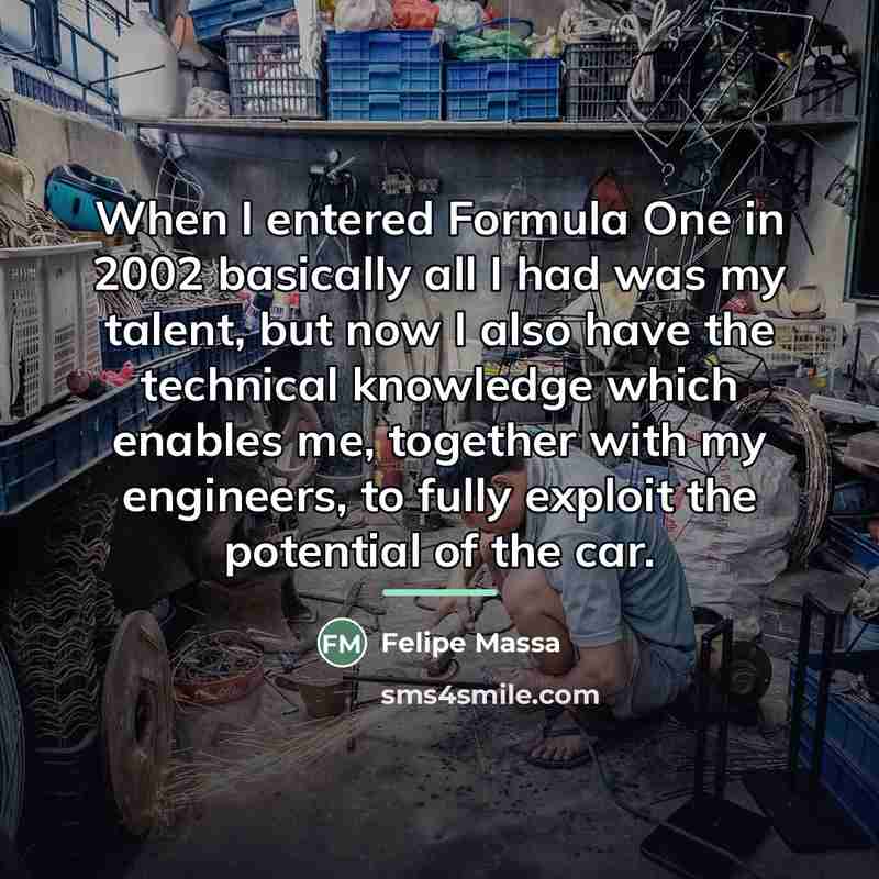 “When I entered Formula One in 2002 basically all I…” quote by Felipe Massa