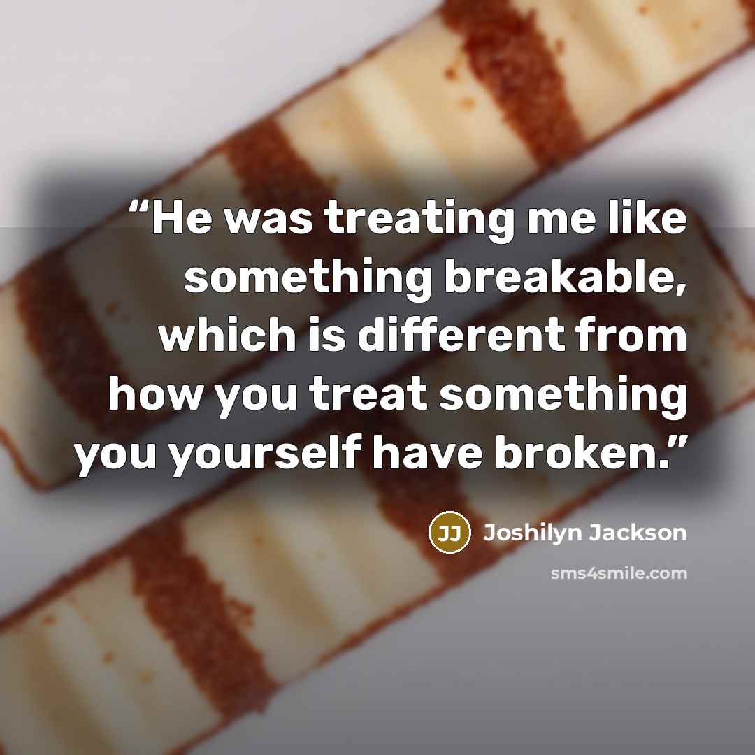 “He was treating me like something breakable, which is different from how you treat something you yourself have broken.” quote by Joshilyn Jackson