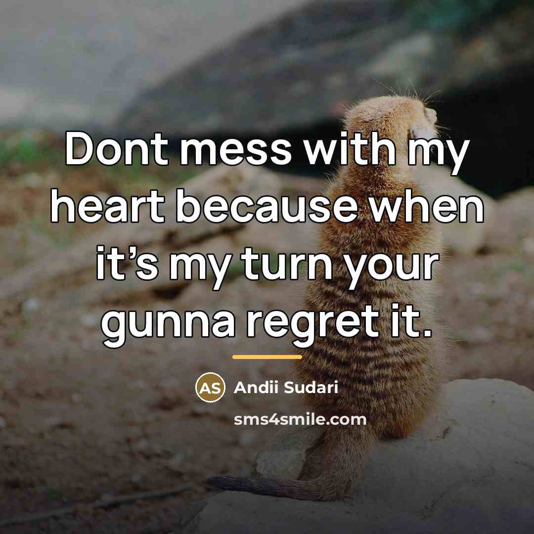 “Dont mess with my heart because when it's my turn…” quote by Andii Sudari