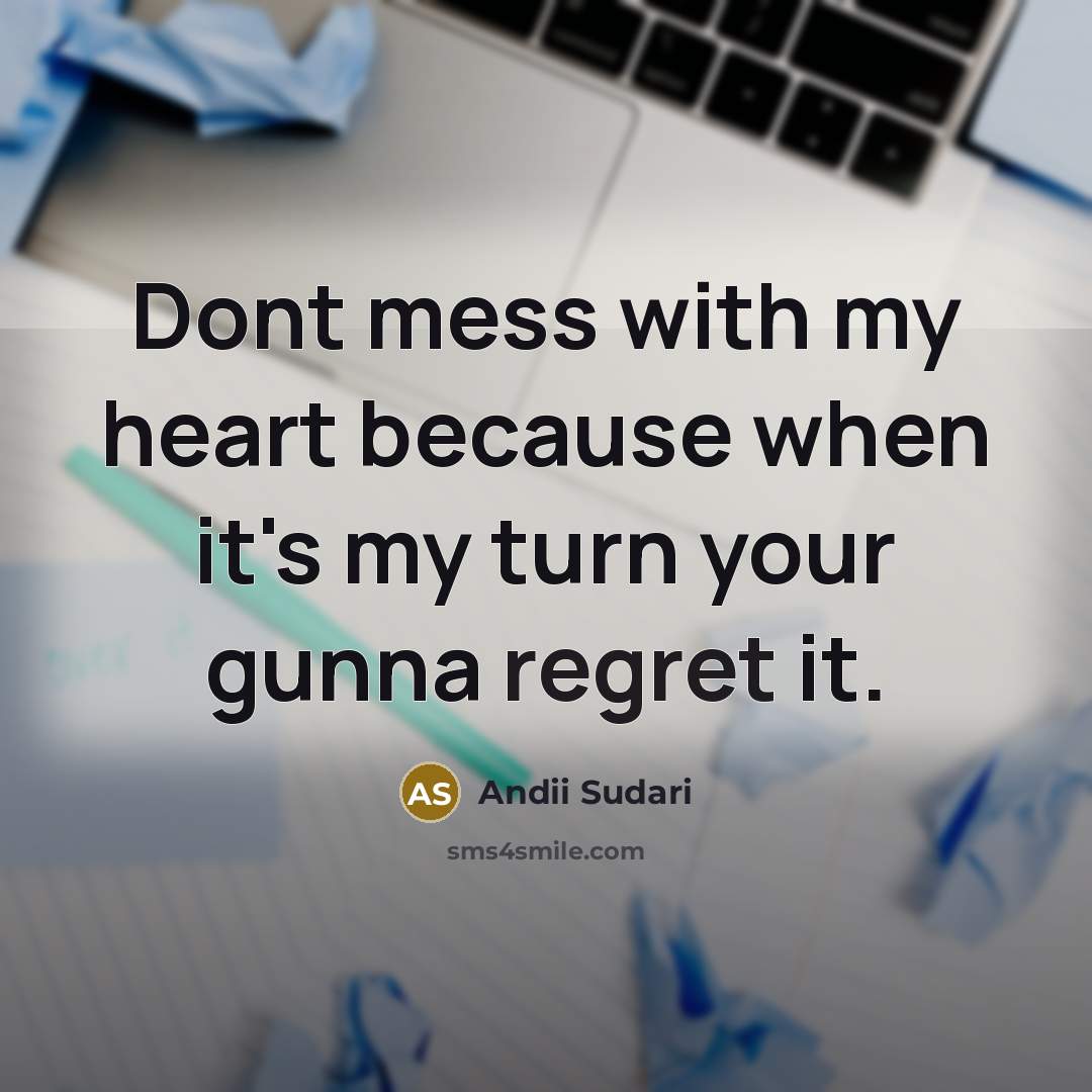 “Dont mess with my heart because when it's my turn your gunna regret it.” quote by Andii Sudari