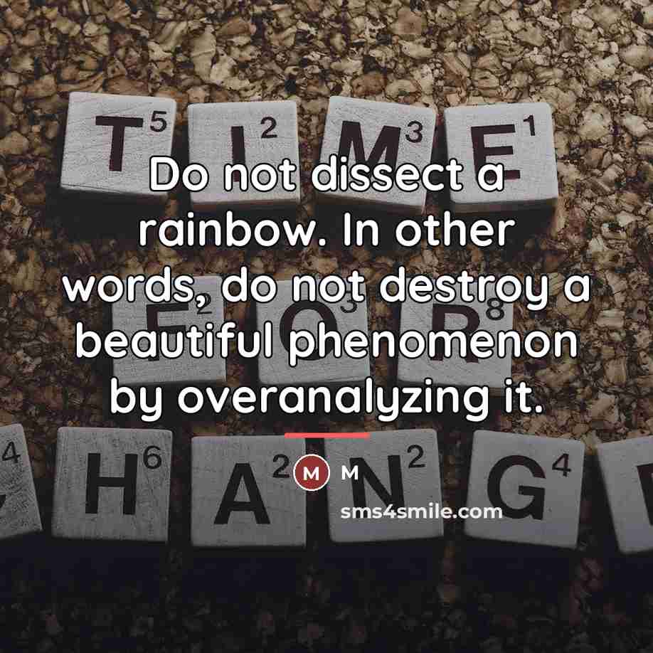 “Do not dissect a rainbow. In other words, do not…” quote by M