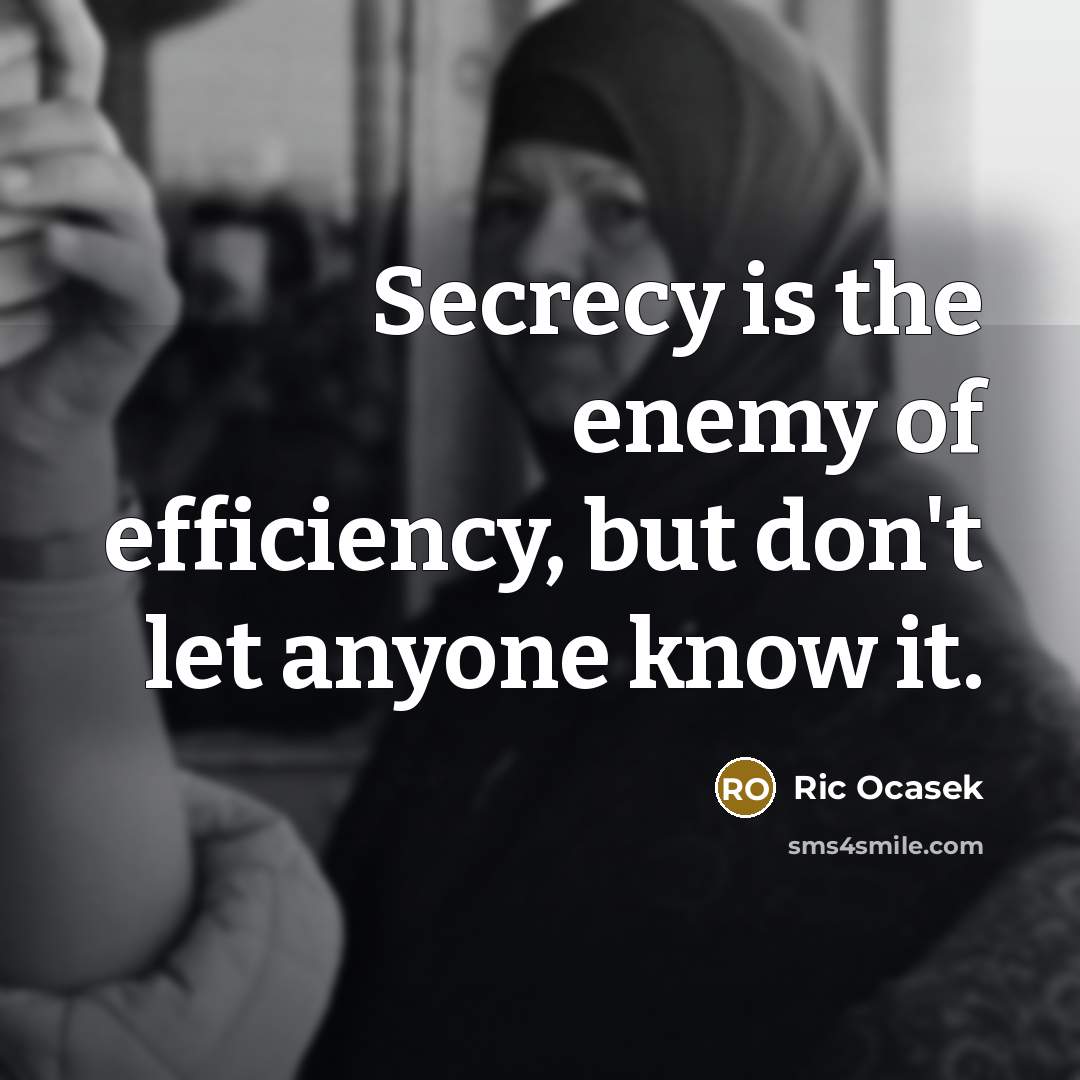 “Secrecy is the enemy of efficiency, but don't let anyone…” quote by Ric Ocasek