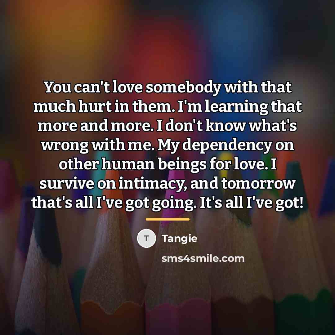 “You can't love somebody with that much hurt in them.…” quote by Anonymous