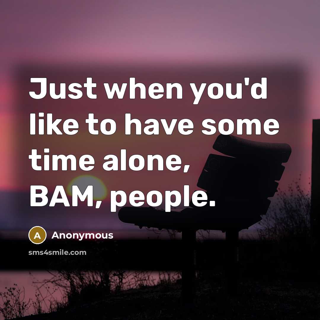 “Just when you'd like to have some time alone, BAM, people.” quote by Anonymous