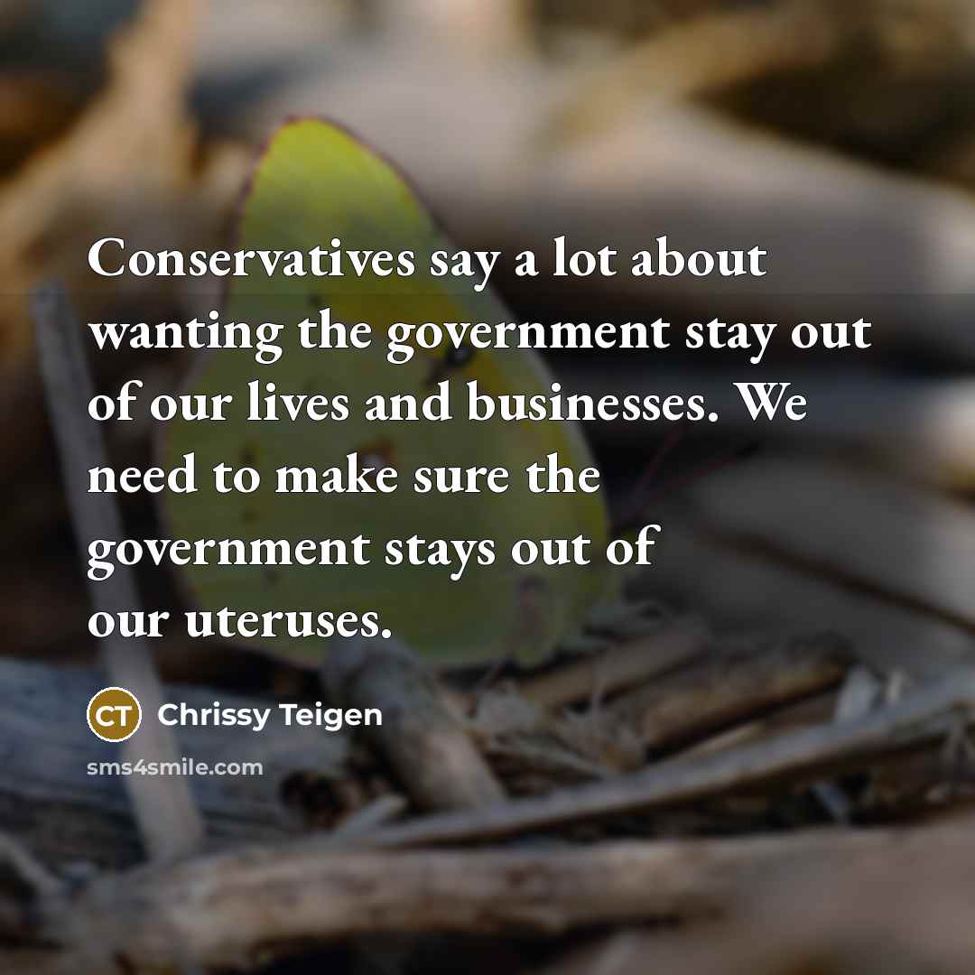 “Conservatives say a lot about wanting the government stay out…” quote by Chrissy Teigen