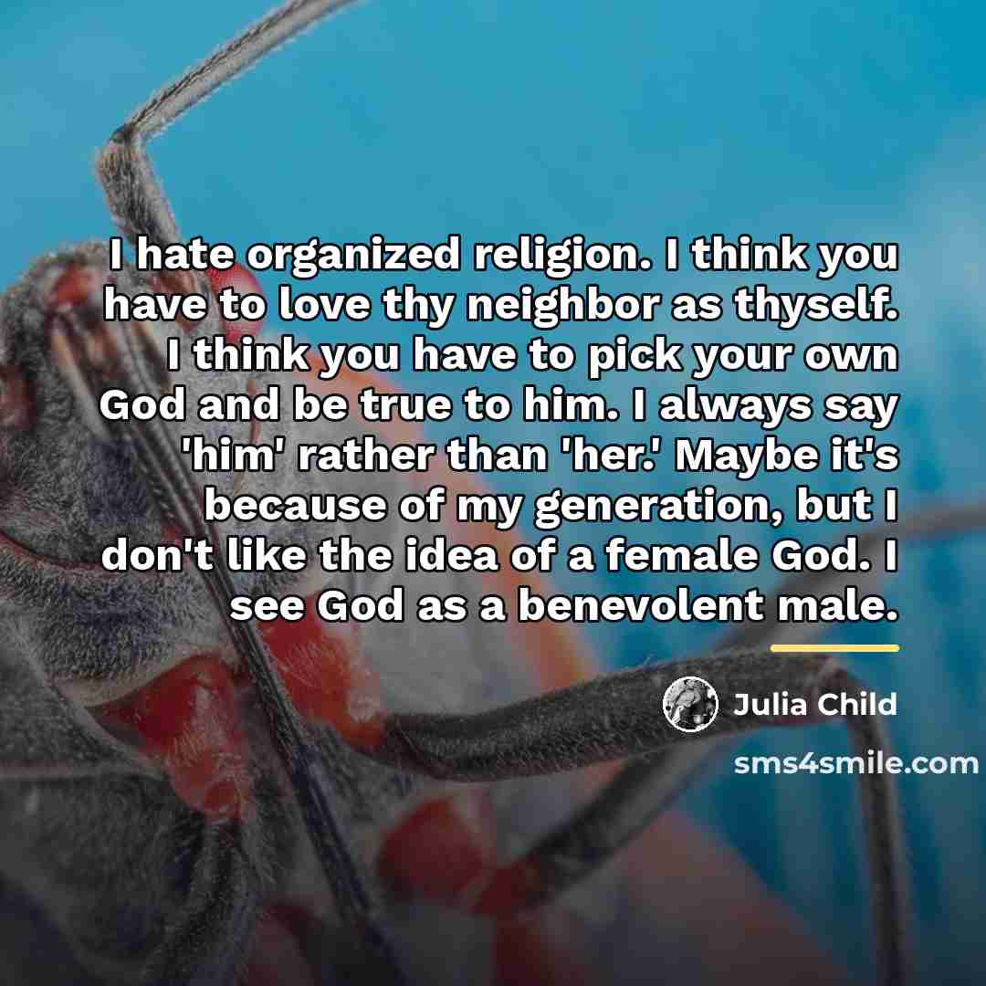 “I hate organized religion. I think you have to love…” quote by Julia Child