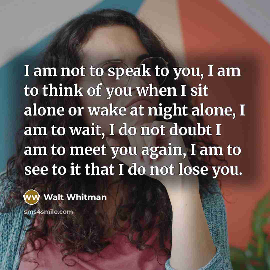 “I am not to speak to you, I am to…” quote by Walt Whitman