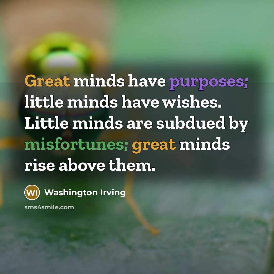 “Great minds have purposes; little minds have wishes. Little minds are subdued by misfortunes; great minds rise above them.” quote by Washington Irving
