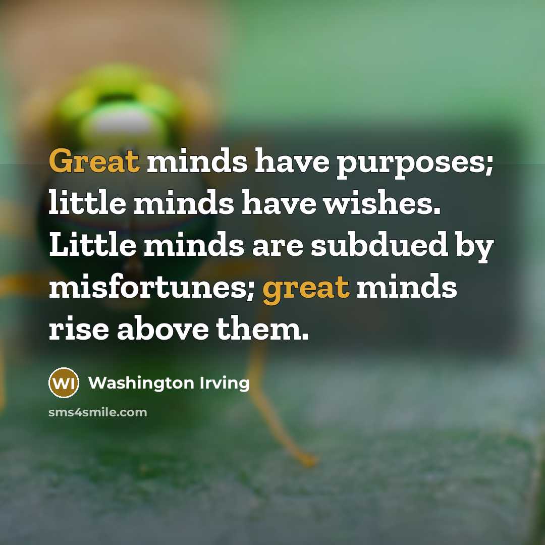 “Great minds have purposes; little minds have wishes. Little minds…” quote by Washington Irving