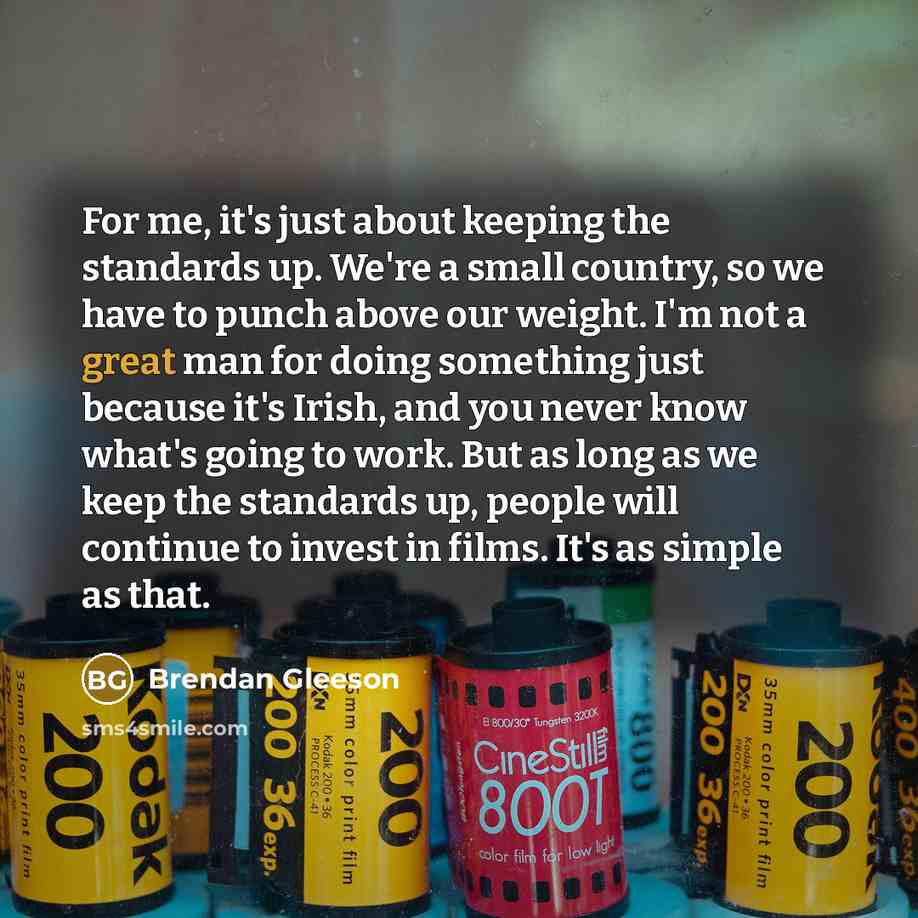 “For me, it's just about keeping the standards up. We're…” quote by Brendan Gleeson