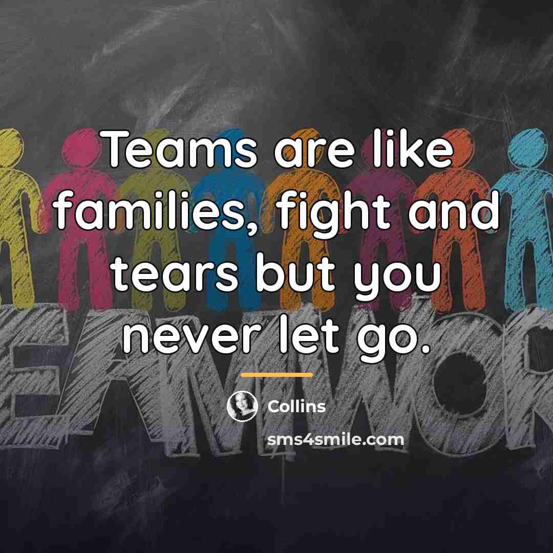 “Teams are like families, fight and tears but you never…” quote by Anonymous