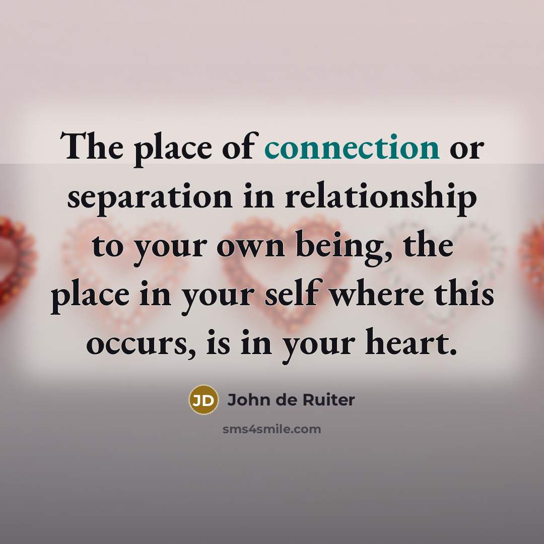 “The place of connection or separation in relationship to your…” quote by John de Ruiter