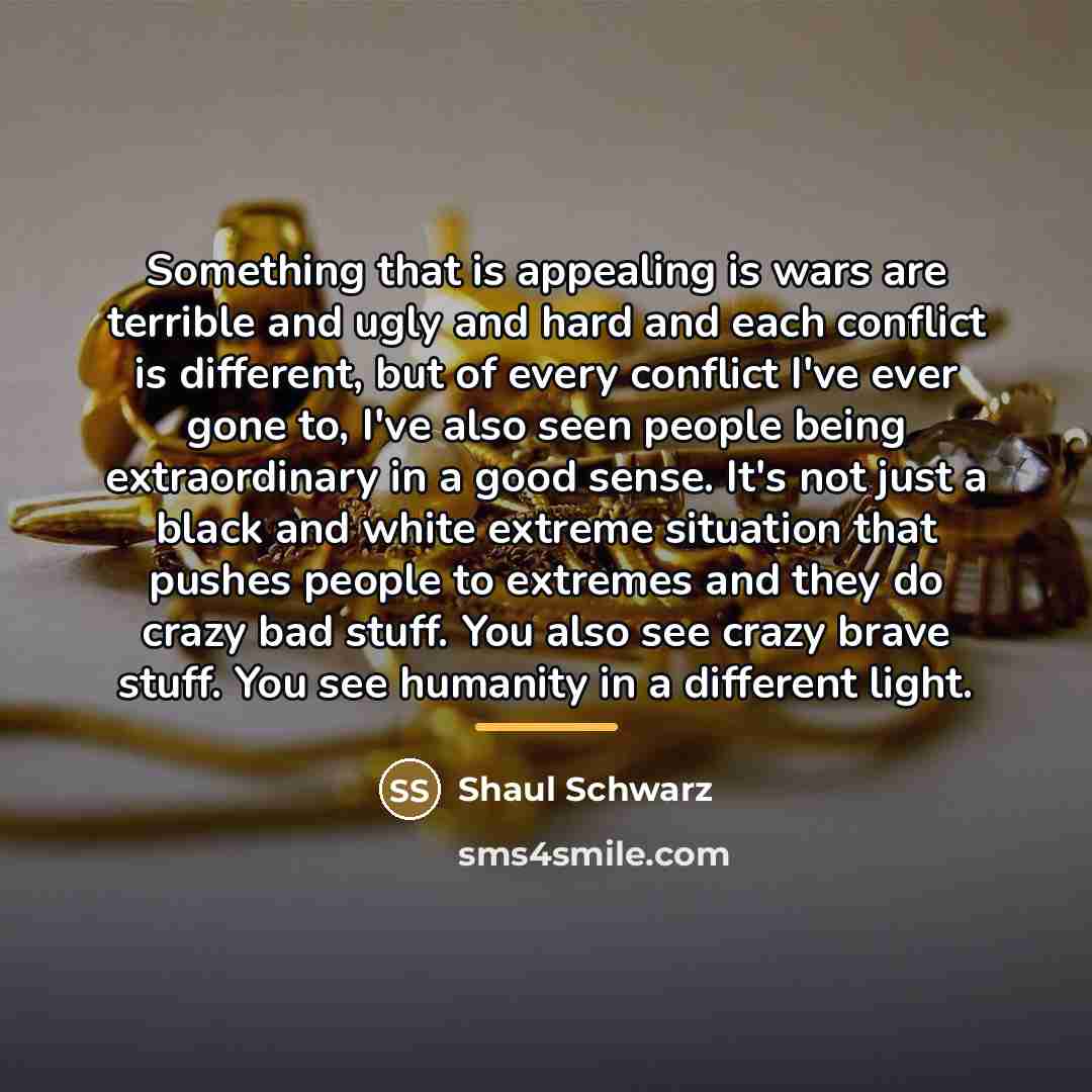 “Something that is appealing is wars are terrible and ugly…” quote by Shaul Schwarz