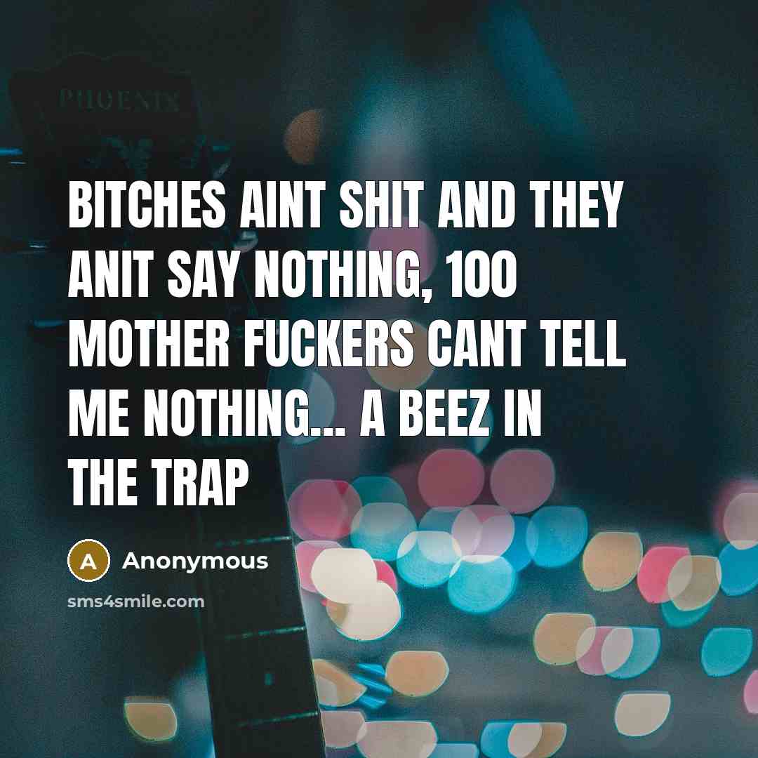 “Bitches aint shit and they anit say nothing, 100 mother fuckers cant tell me nothing... A BEEZ IN THE TRAP” quote by Anonymous