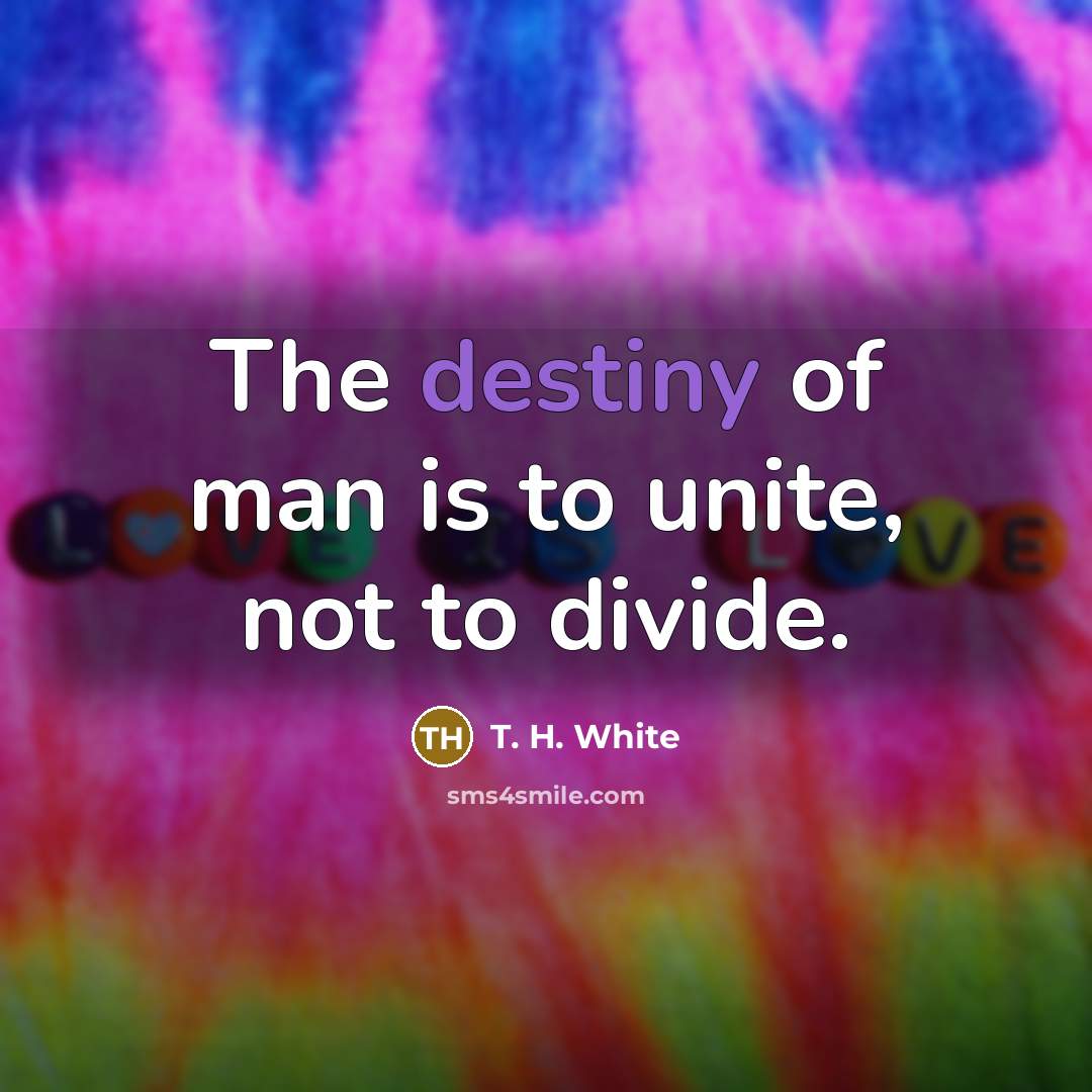 “The destiny of man is to unite, not to divide.…” quote by T. H. White