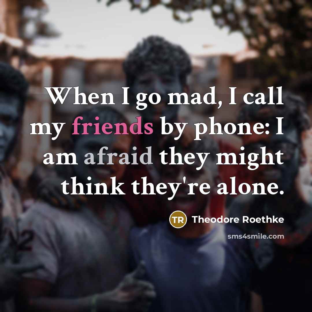 “When I go mad, I call my friends by phone: I am afraid they might think they're alone.” quote by Theodore Roethke