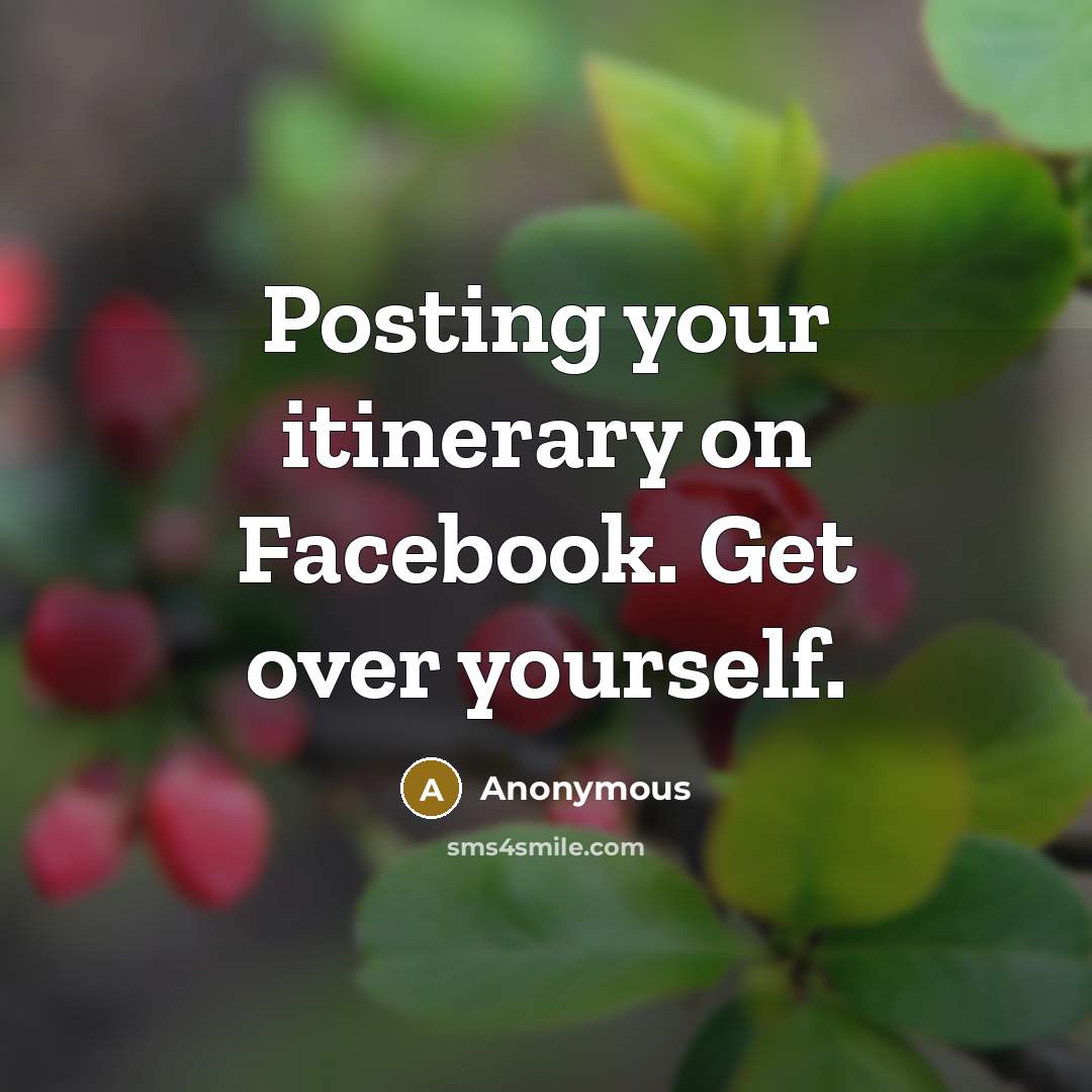“Posting your itinerary on Facebook. Get over yourself.” quote by Anonymous